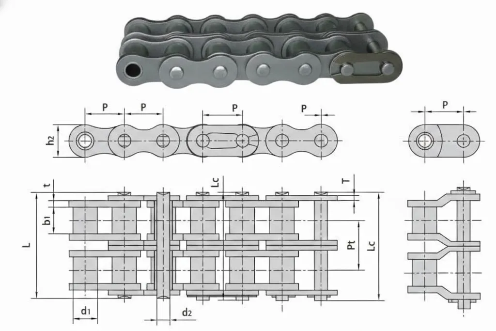 Spécifications des chaînes à rouleaux duplex